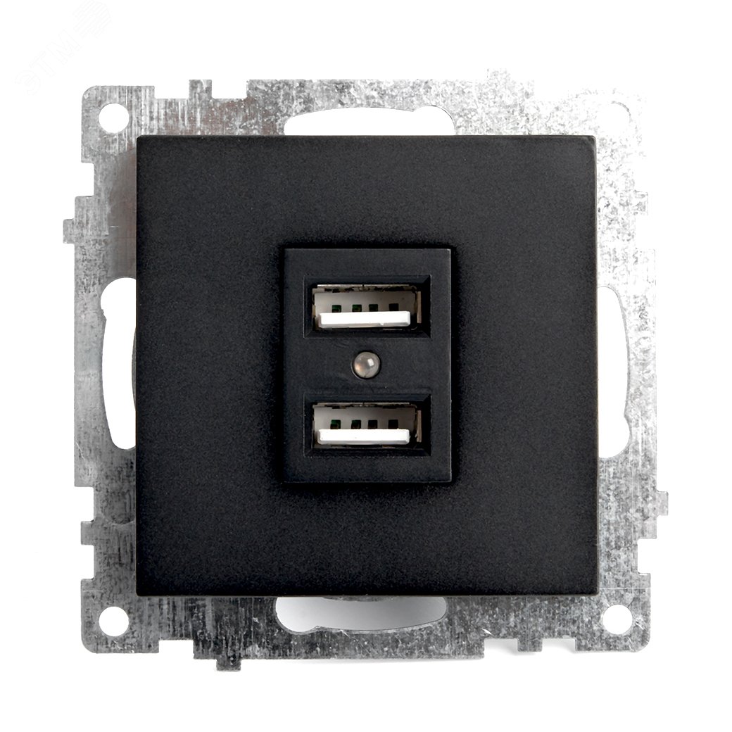 Розетка 2-местная б/з и с USB, Катрин, черный GLS10-7115-05 STEKKER - превью