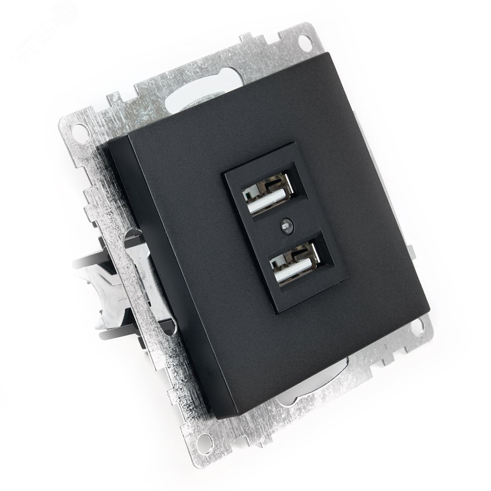 Розетка 2-местная б/з и с USB, Катрин, черный GLS10-7115-05 STEKKER - превью 2