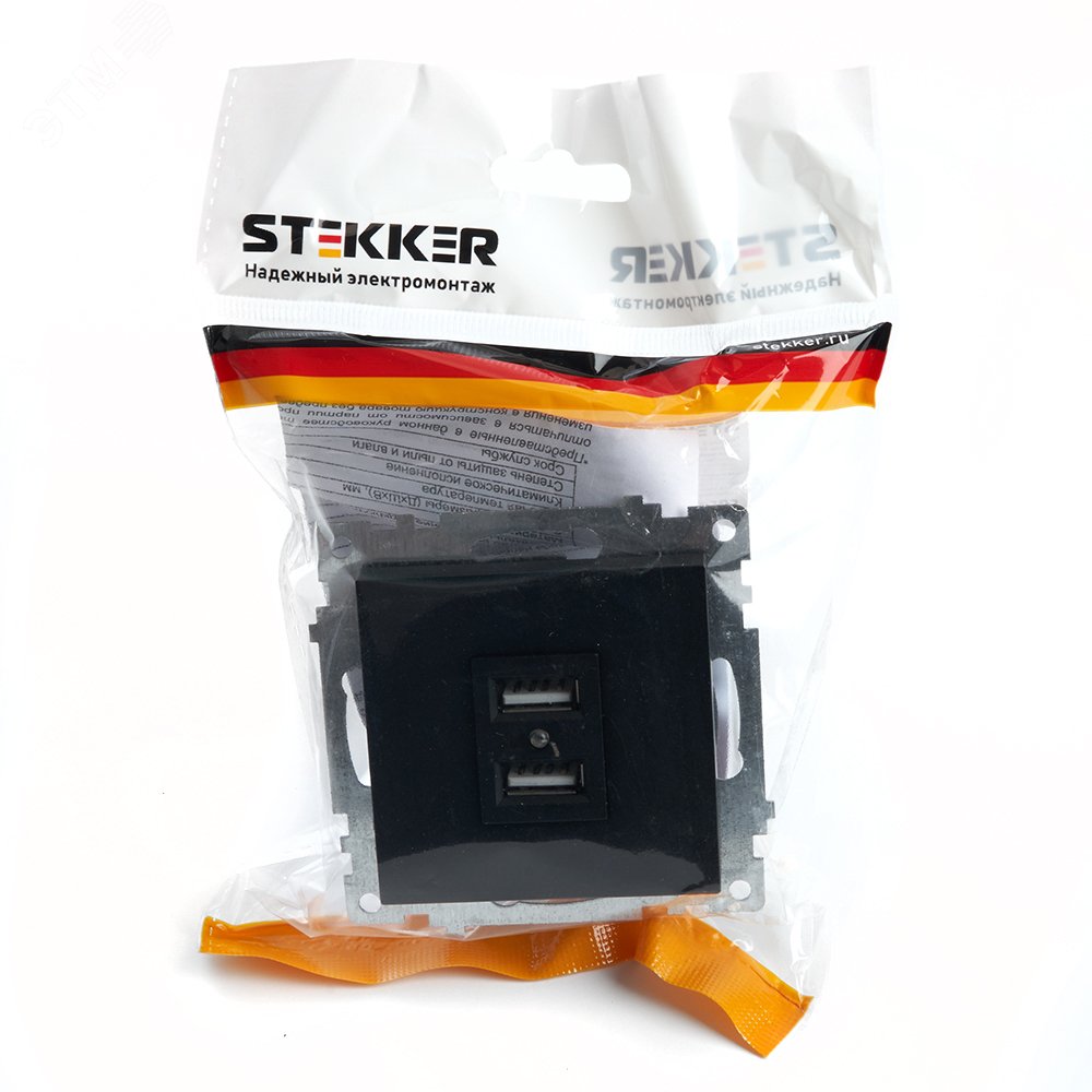 Розетка 2-местная б/з и с USB, Катрин, черный GLS10-7115-05 STEKKER - превью 5