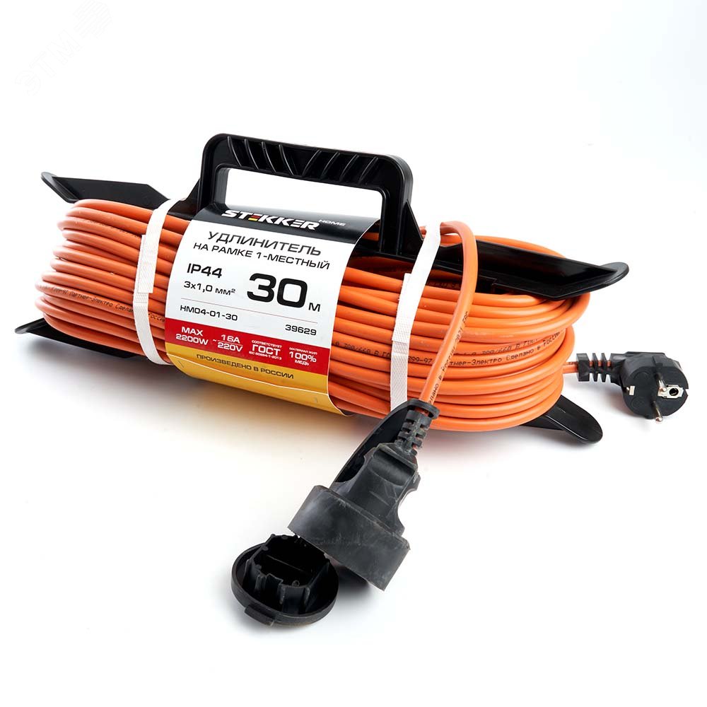 Изображение товара Удлинитель бытовой на рамке 1 гнездо 30м IP44 оранжевый STEKKER HM04-01-30 US1