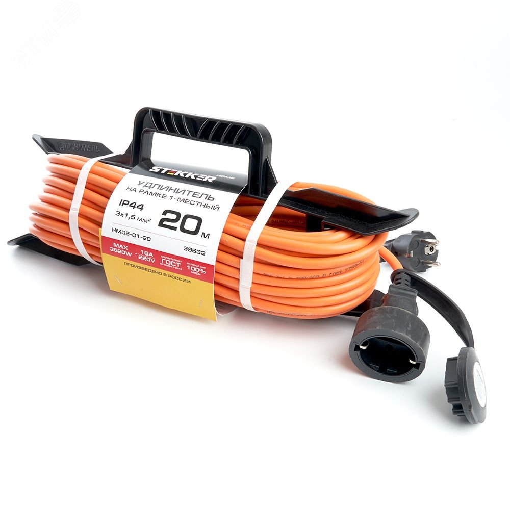 Изображение товара Удлинитель бытового назначения на рамке 1 гнездо 20 м оранжевый STEKKER HM05-01-20 US1