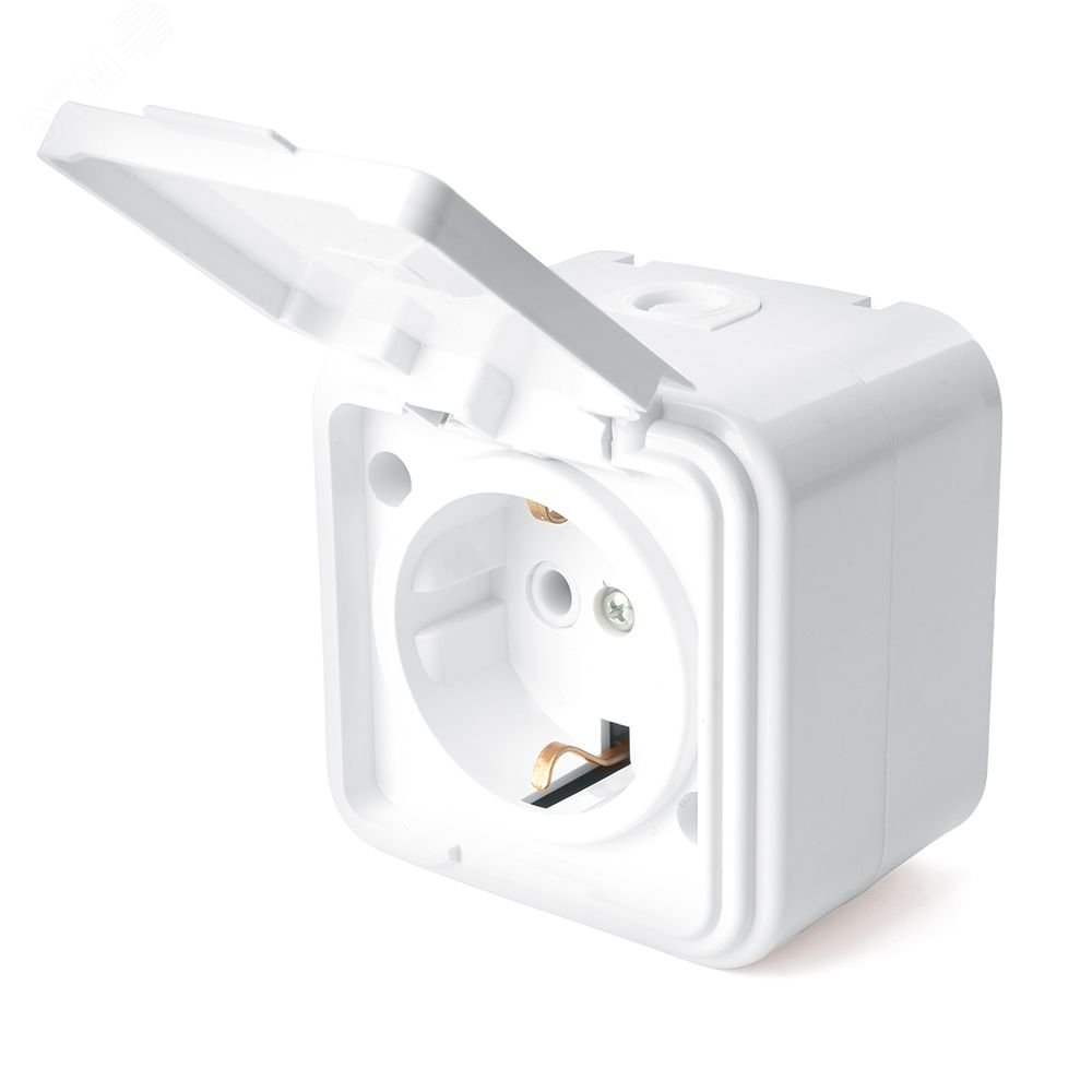 Изображение товара Розетка 1-местная без заземления с крышкой IP44 250В 16А Белая Брест STEKKER