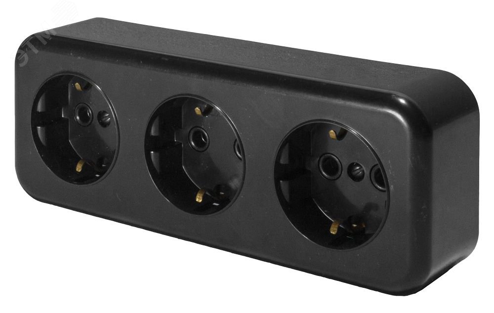 Изображение товара Розетка 3-местная с/з, 250В, 16А, IP20, черный PST16-51-20(RA 16-343-Ч) серия Брест STEKKER (шт)