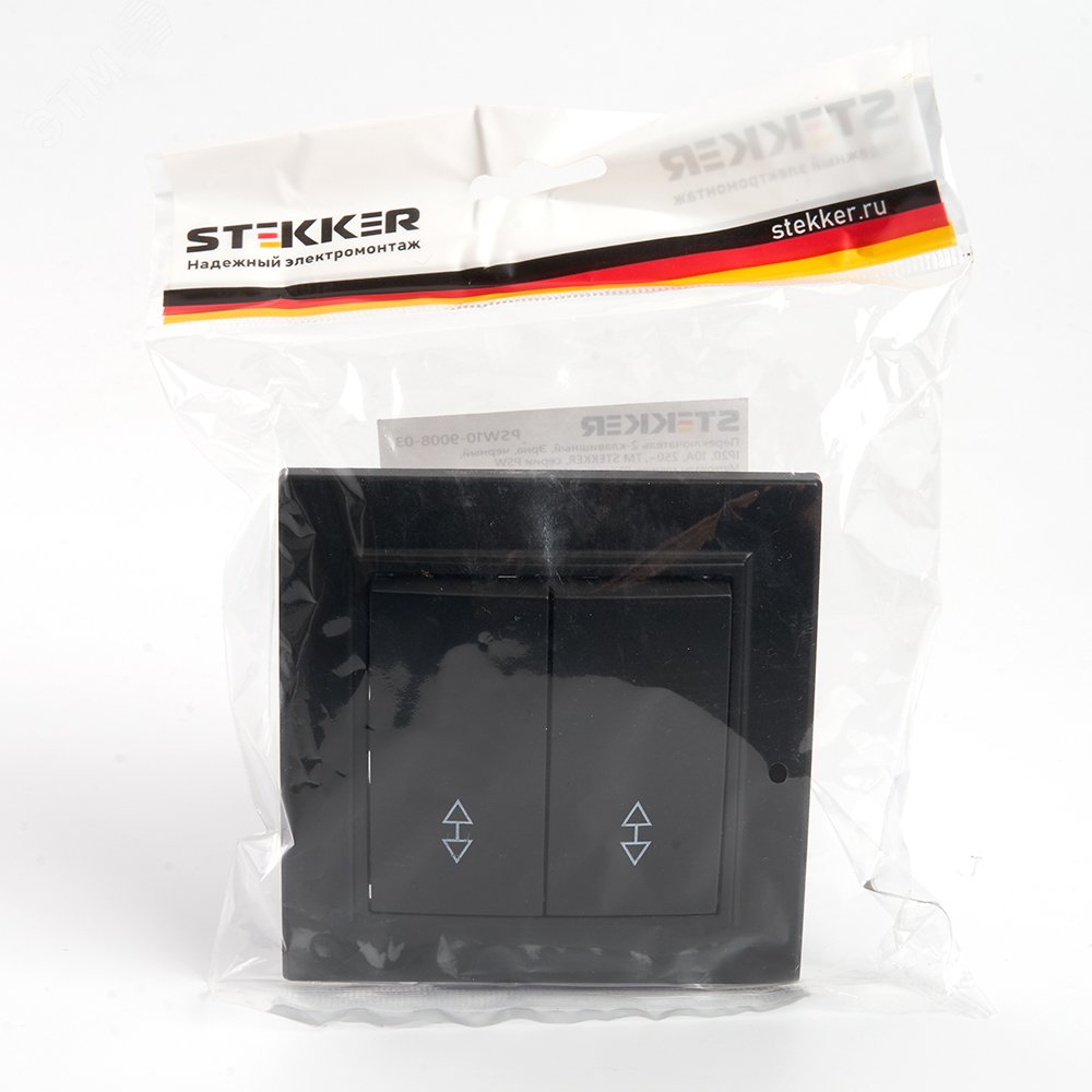 Переключатель двухклавишный, 250В, 10А, серия Эрна, черный Stekker PSW10-9008-03 39921 STEKKER - превью 7