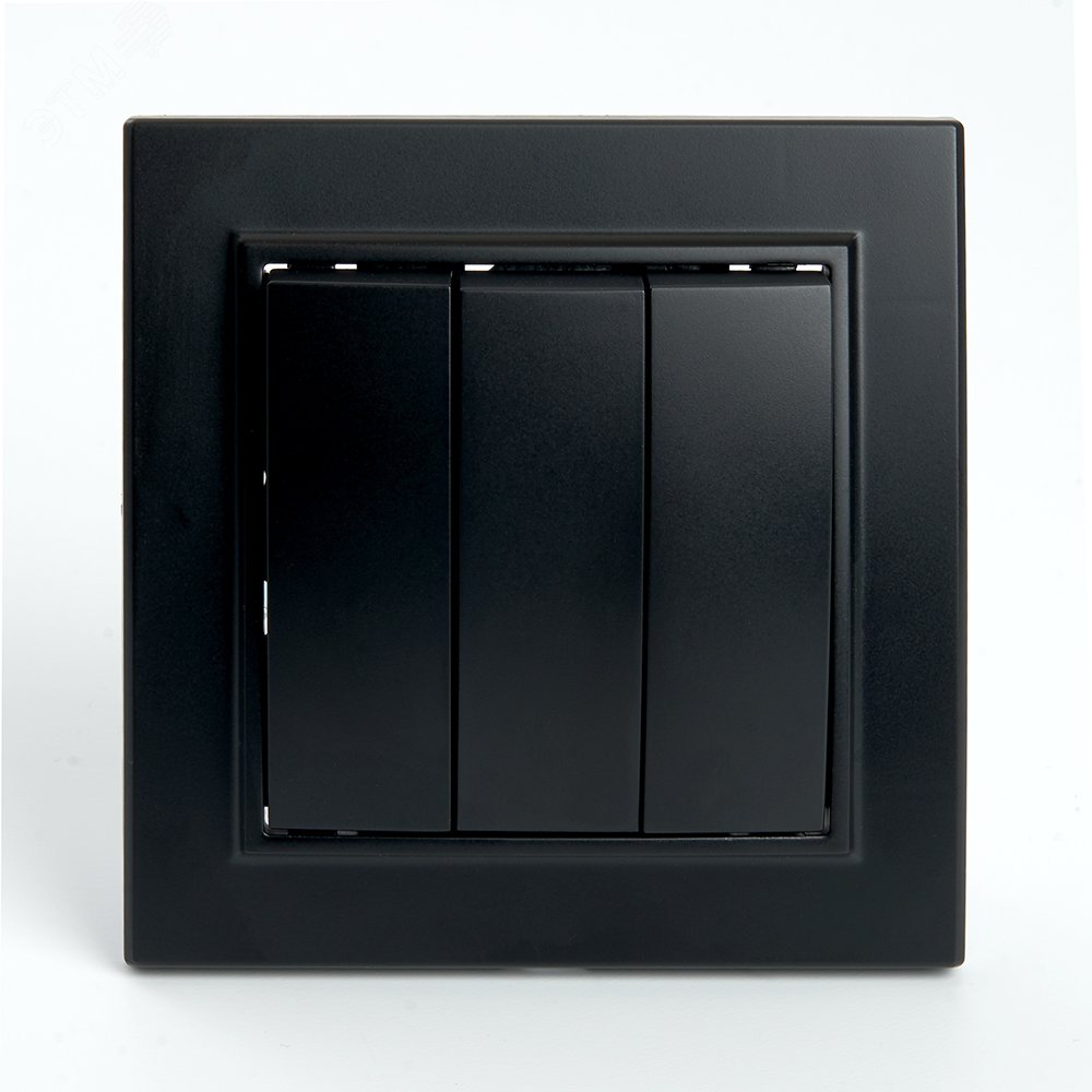 Выключатель трехклавишный, 250В, 10А, серия Эрна, черный Stekker PSW10-9007-03 39924 STEKKER - превью