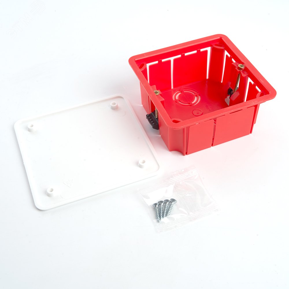 EBX30-02-1-20-92 Коробка монтажная для полых стен, с пластиковыми зажимами, с крышкой, 92*92*45мм, IP20, красный (GE41022) EBX30-02-1-20-92 49007 STEKKER - превью 3