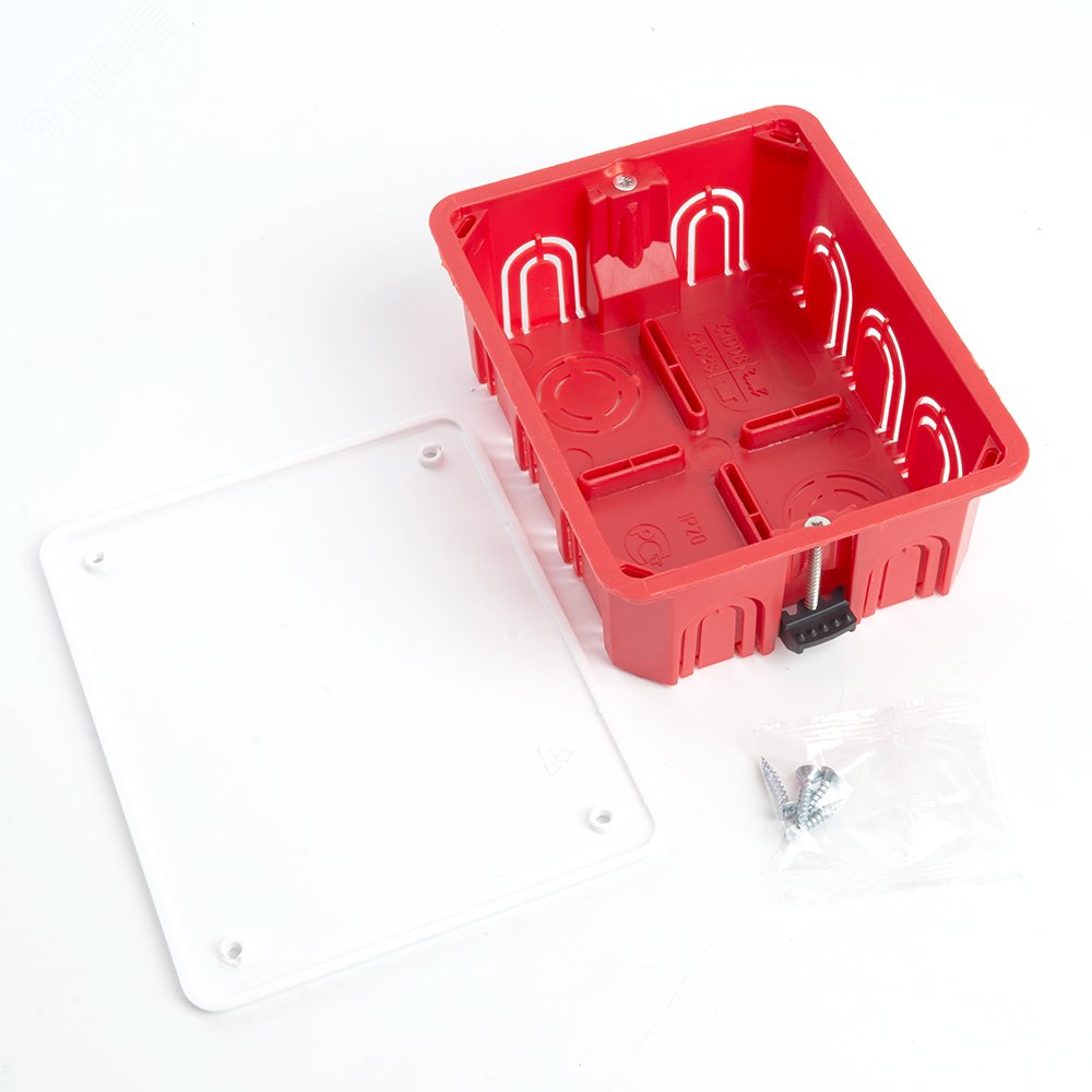 EBX30-02-1-20-120 Коробка монтажная для полых стен, с пластиковыми зажимами, с крышкой, 120*92*45мм, IP20, красный (GE41028) EBX30-02-1-20-120 49008 STEKKER - превью 2