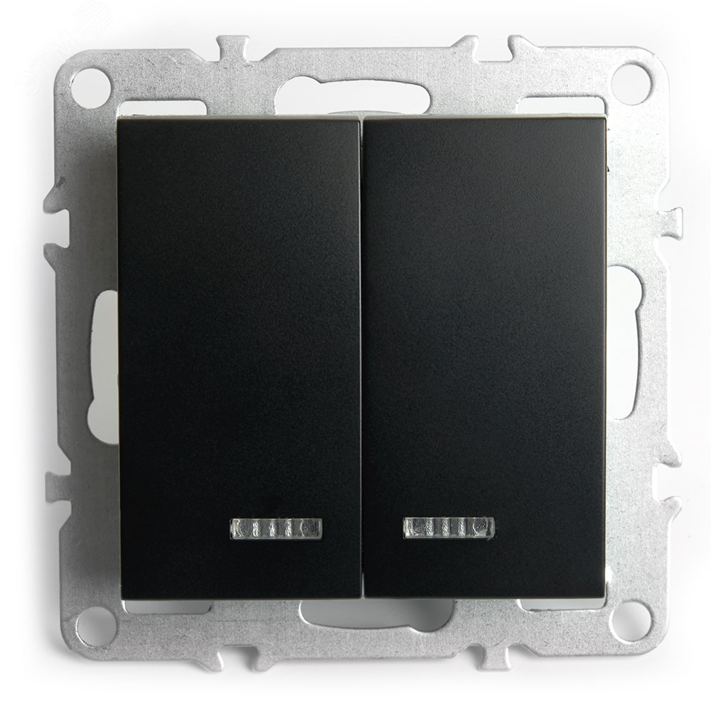 Изображение товара Двухклавишный выключатель с индикатором серия Эрна STEKKER черный