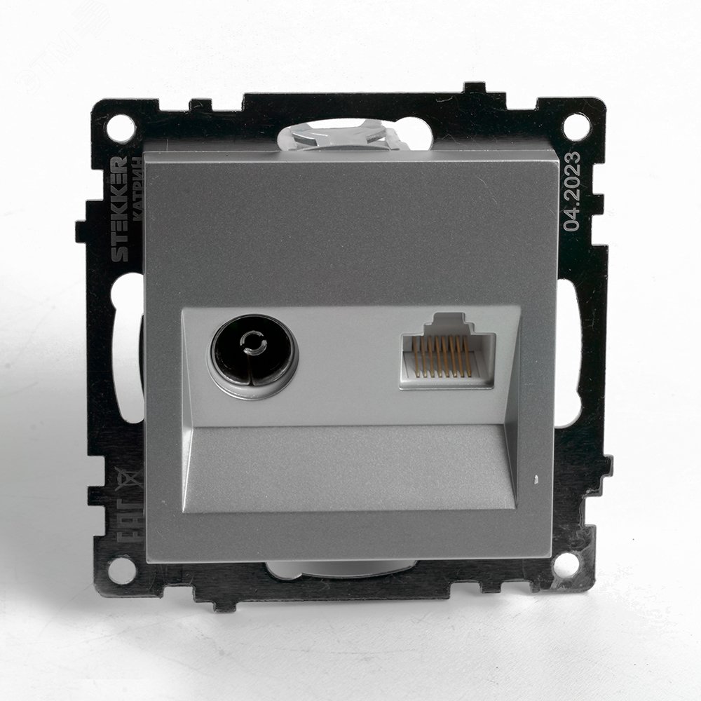 Изображение товара Розетка TV + компьютерная RJ-45 серия Катрин STEKKER серебро