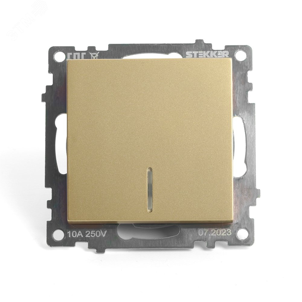 Изображение товара Выключатель одноклавишный c индикатором серия Катрин STEKKER золото 220В 10А