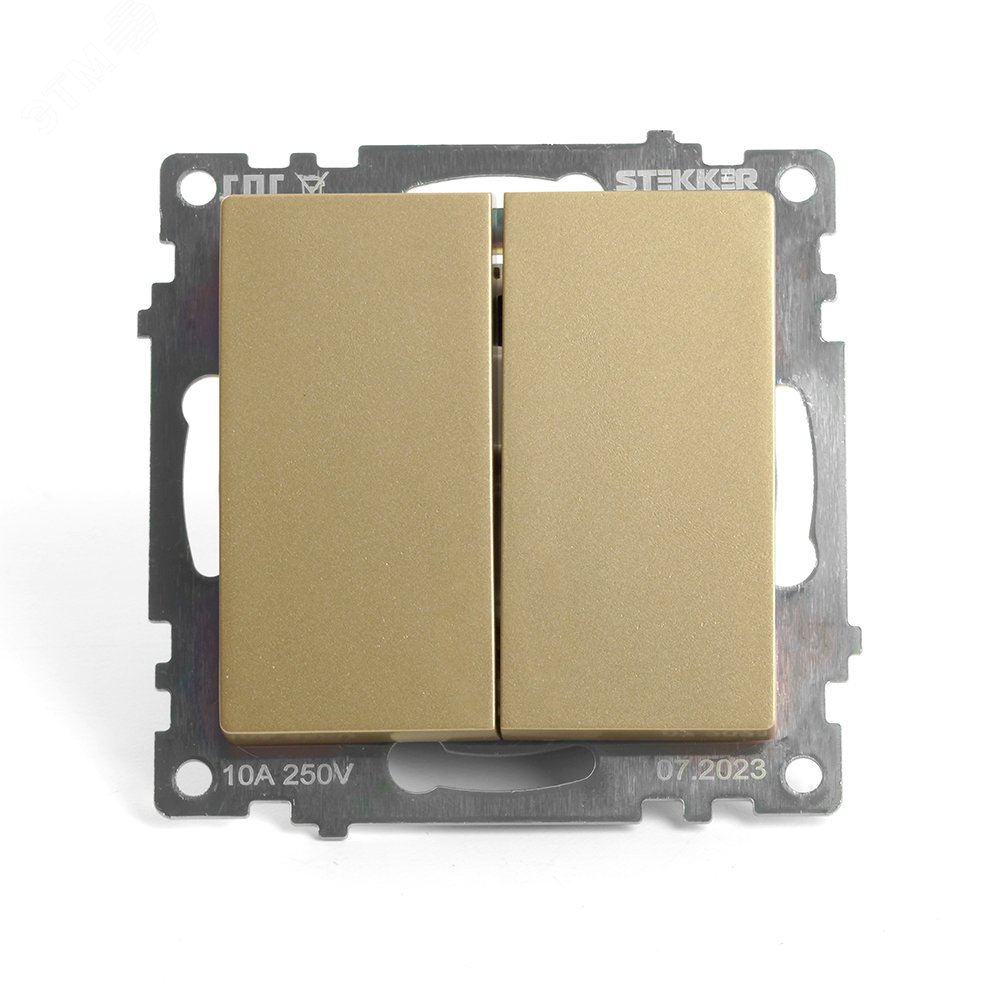 Изображение товара Выключатель двухклавишный (механизм) серия Катрин золото STEKKER (шт)