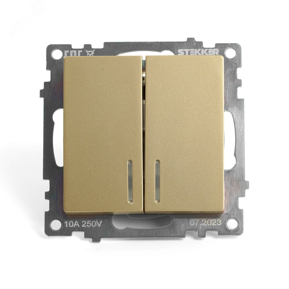 Изображение товара Выключатель двухклавишный c индикатором (механизм) серия Катрин золото STEKKER (шт)