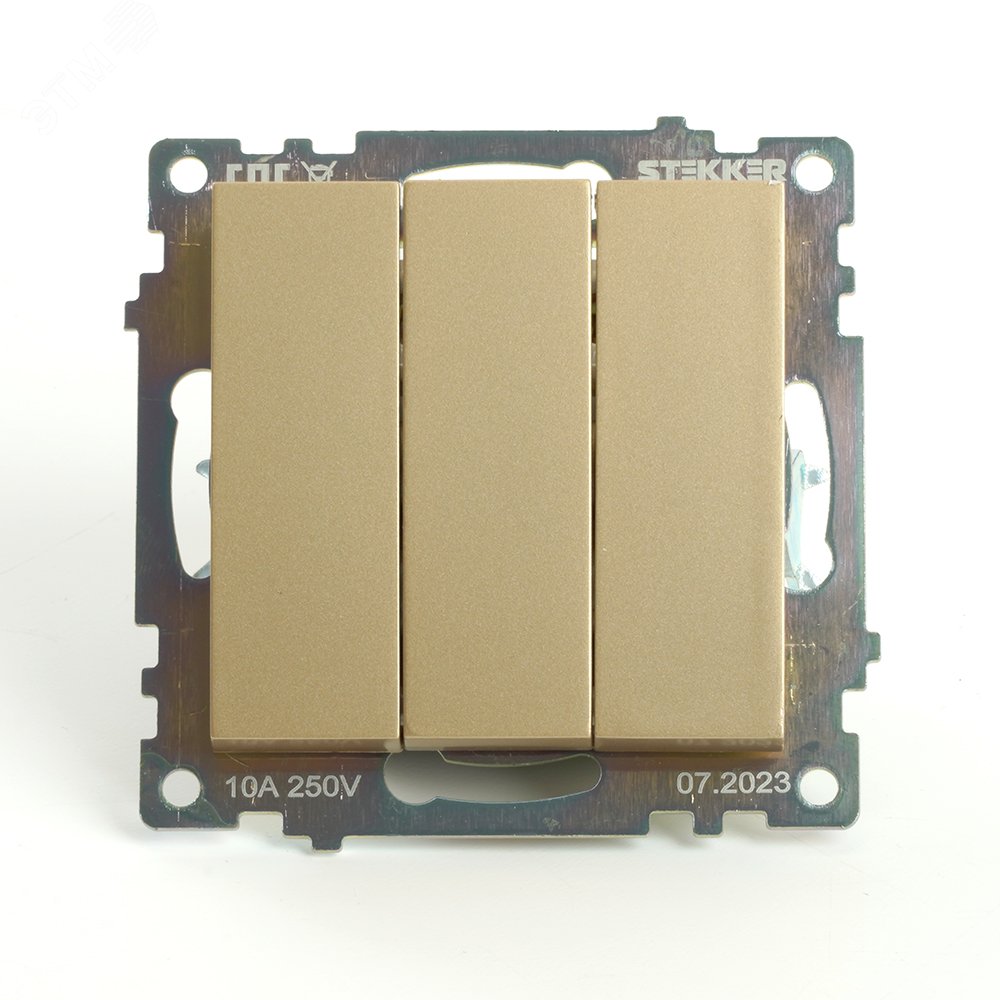 Изображение товара Выключатель трехклавишный серия Катрин STEKKER золото IP20