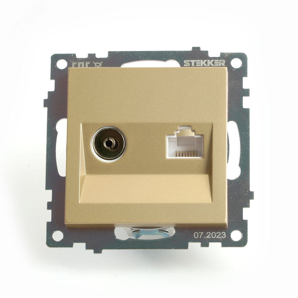 Изображение товара Розетка TV + компьютерная RJ-45 (механизм) серия Катрин золото STEKKER (шт)