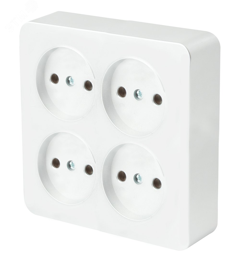 Изображение товара Розетка четырехместная квадратная б/з 250В 10А серия София белый STEKKER (шт)