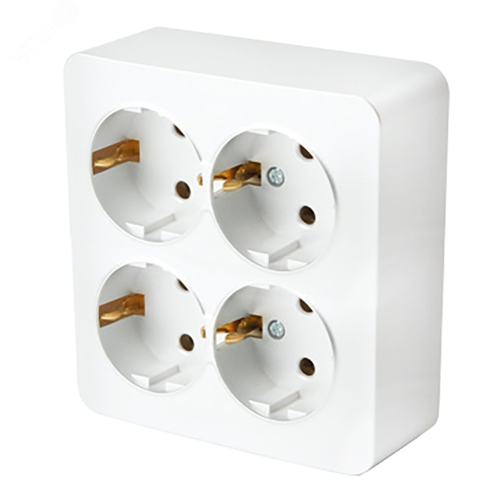 Изображение товара Розетка 4-местная с/з квадратная серия София белая 250В 16А STEKKER