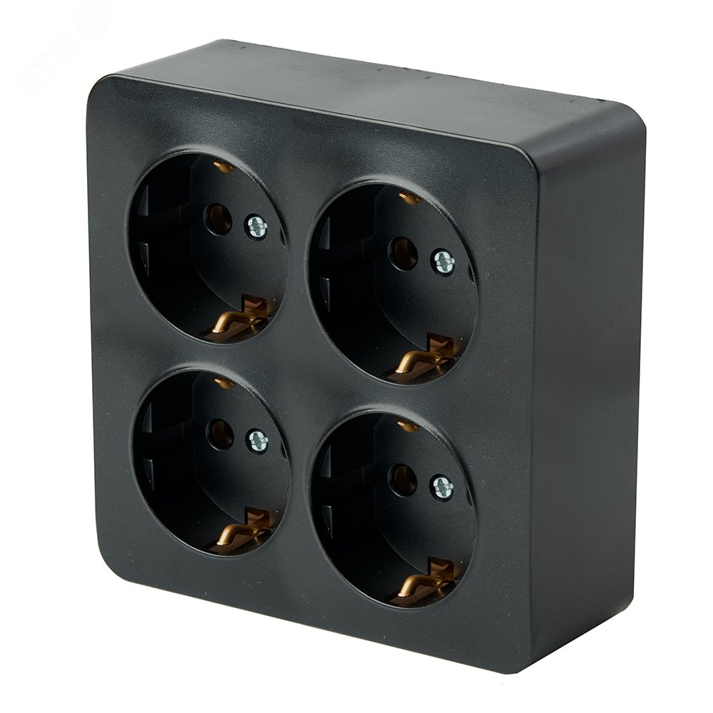 Изображение товара Розетка четырехместная квадратная с/з 250В 10А серия София черный STEKKER (шт)