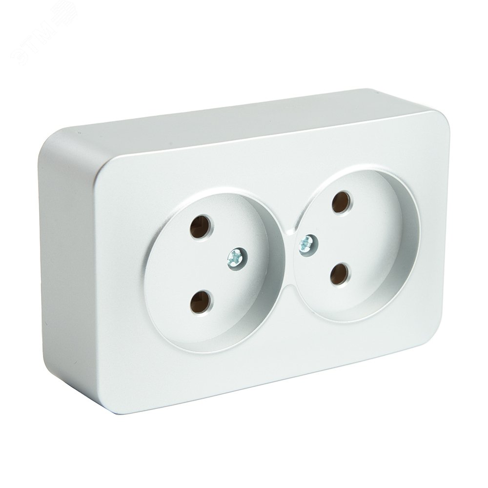 Изображение товара Розетка двухместная б/з 250В 10А серия София серебро STEKKER