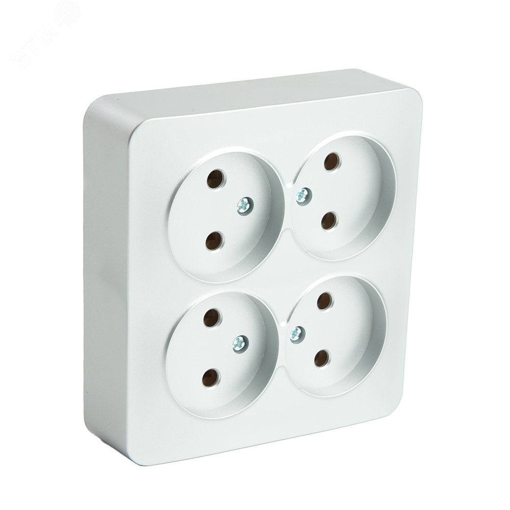 Изображение товара Розетка четырехместная квадратная б/з 250В 10А серия София серебро STEKKER (шт)