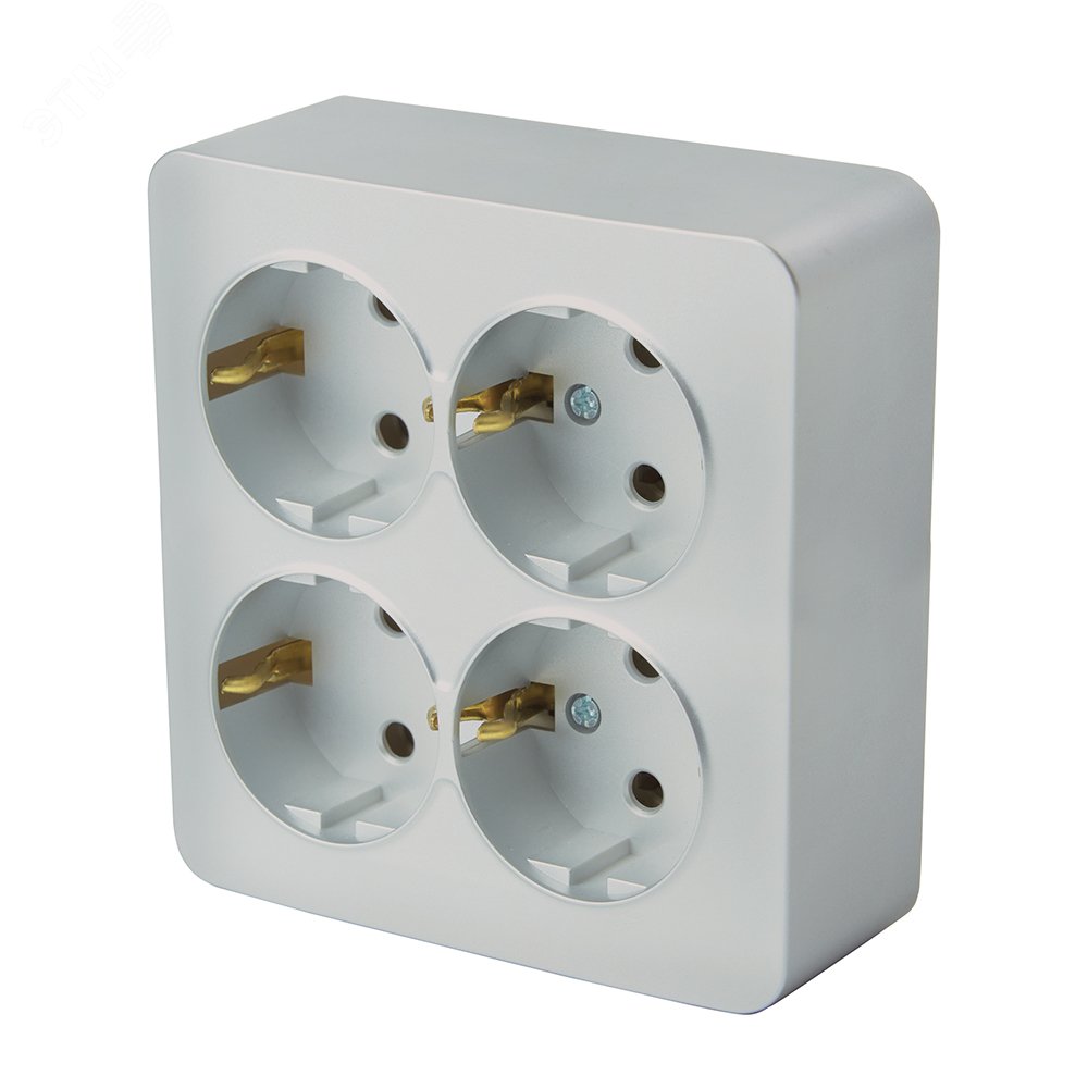 Изображение товара Розетка четырехместная квадратная с/з 250В 10А серия София серебро STEKKER (шт)