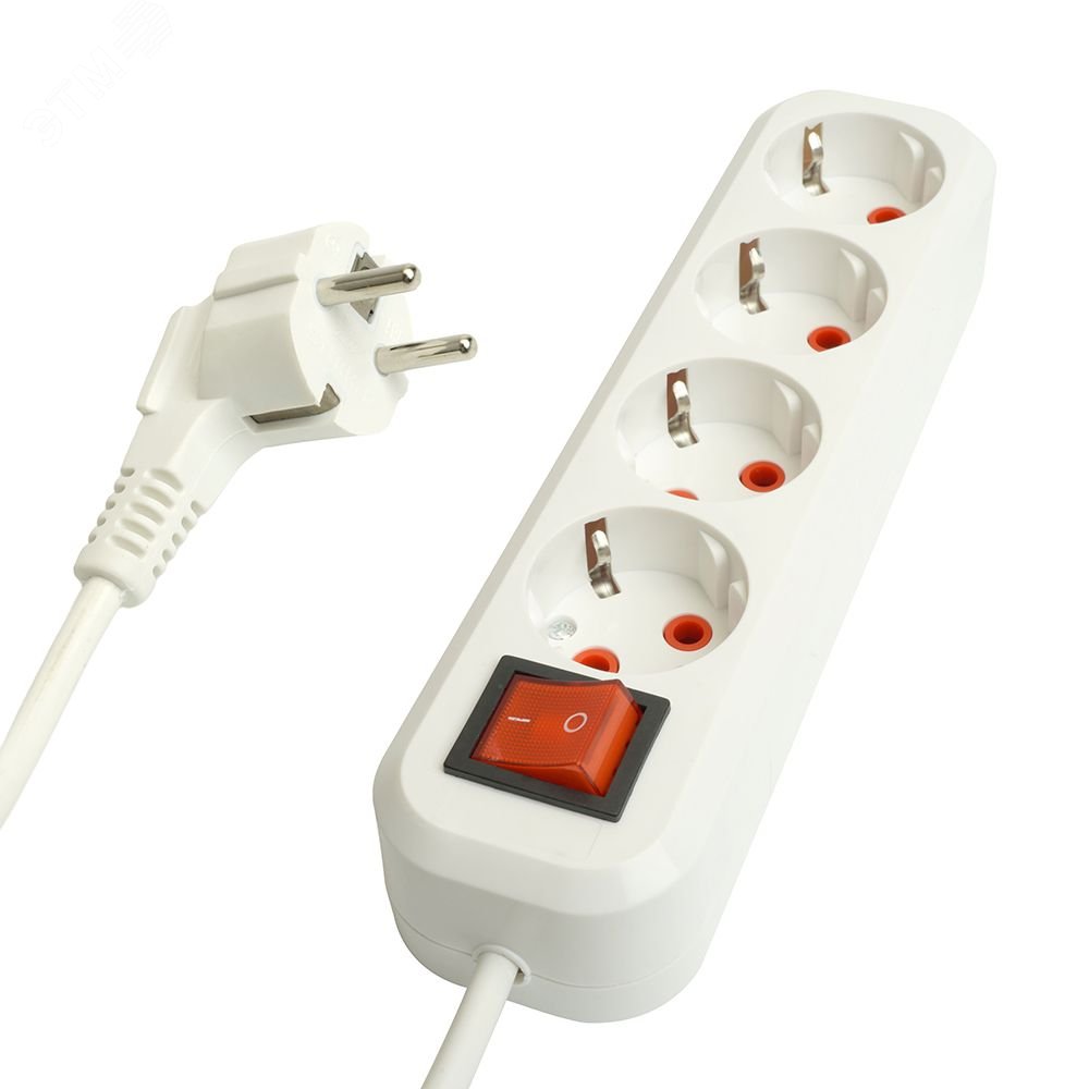 Изображение товара Удлинитель 4-местный с выключателем 5м 250В 16А белый Home STEKKER HM07-41-05