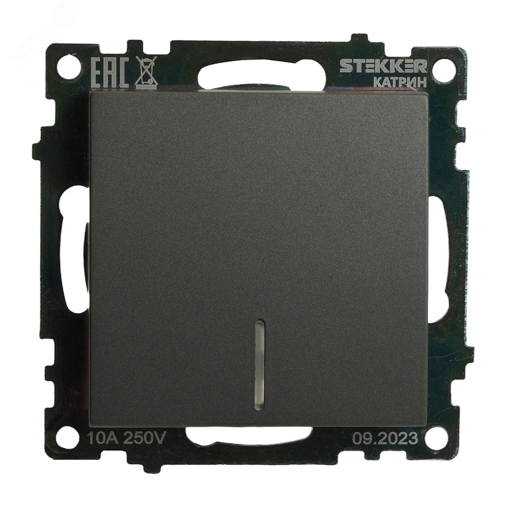 Изображение товара Выключатель одноклавишный с индикатором серия Катрин STEKKER графит