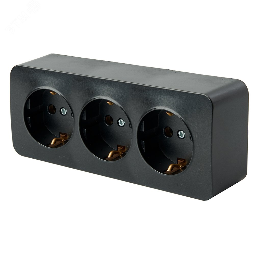 Изображение товара Розетка трехместная с заземлением 250В 16А серия София черный матовый