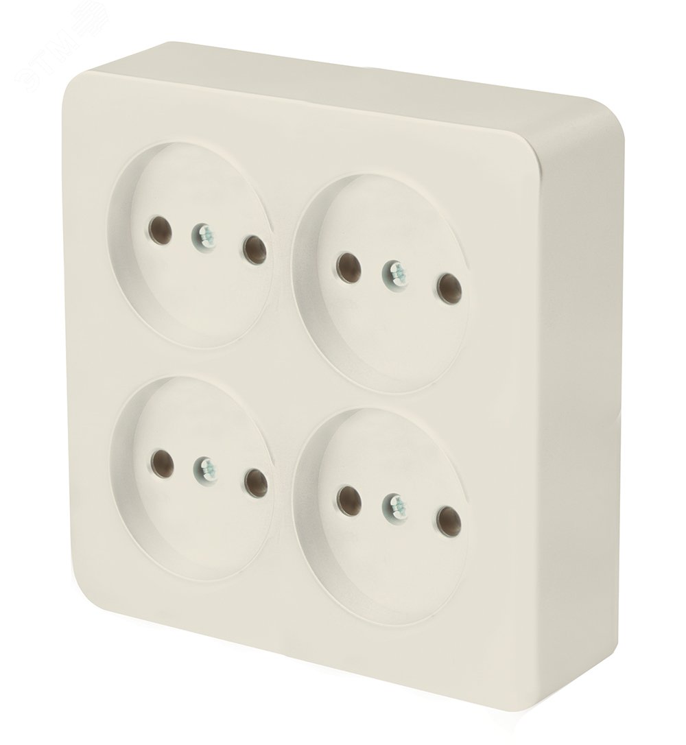 Изображение товара Розетка четырехместная квадратная б/з 250В 10А серия София слоновая кость STEKKER (шт)