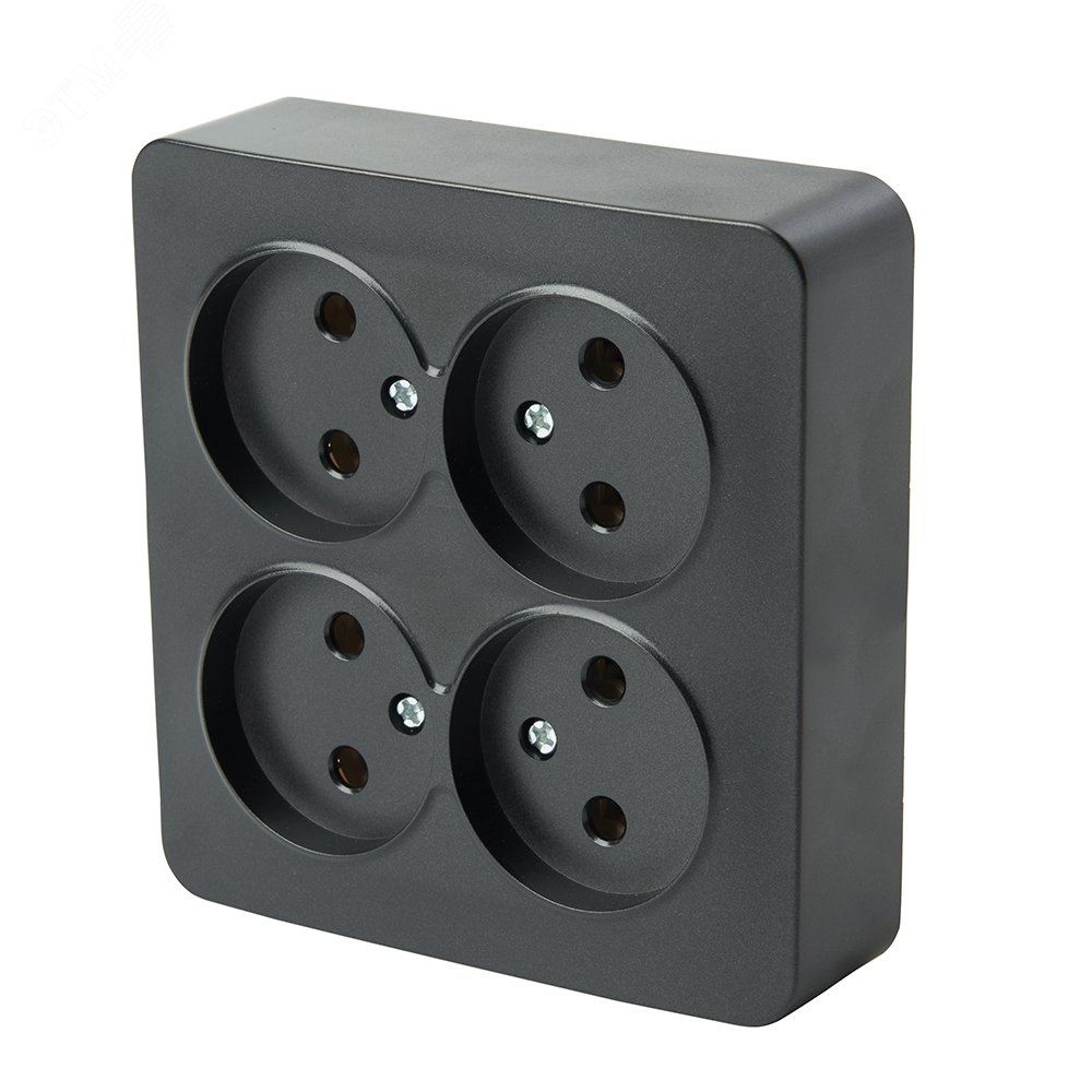 Изображение товара Розетка 4-местная квадратная черная матовая серия София 220V 10A STEKKER