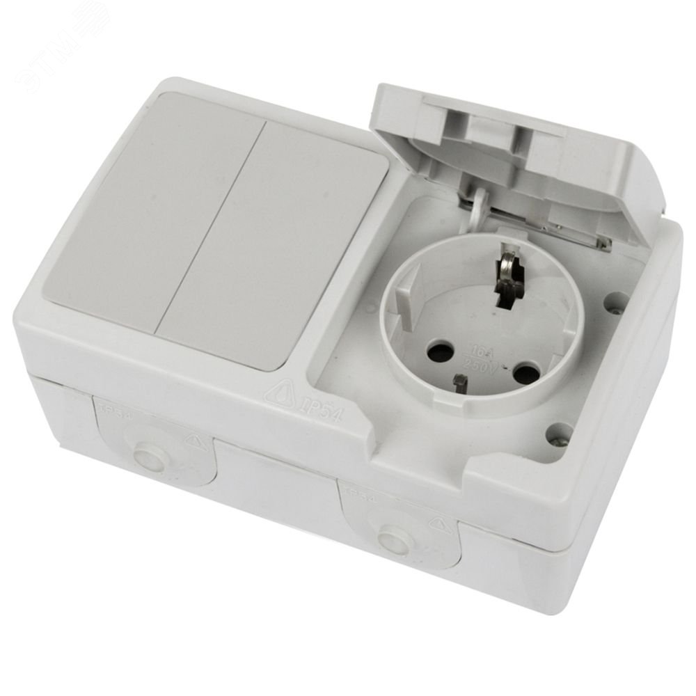 Изображение товара Блок розетка 1-мест с выключателем 250В 10А IP54 STEKKER белый/серый