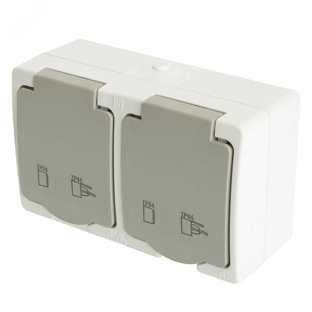 Изображение товара Розетка 2-местная с крышкой и заземлением 250В 16А IP54 серия Велена STEKKER