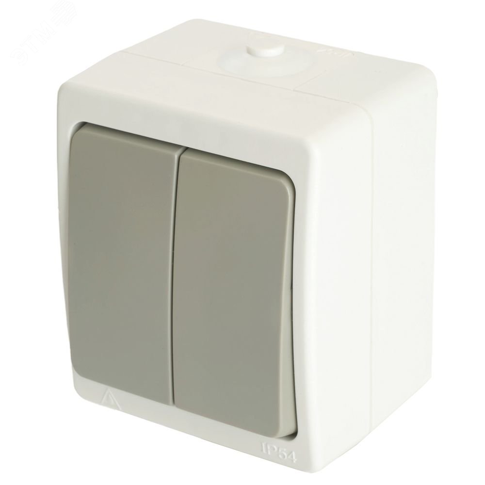 Изображение товара Выключатель двухклавишный 250В 10А IP54 серия Велена STEKKER белый/серый