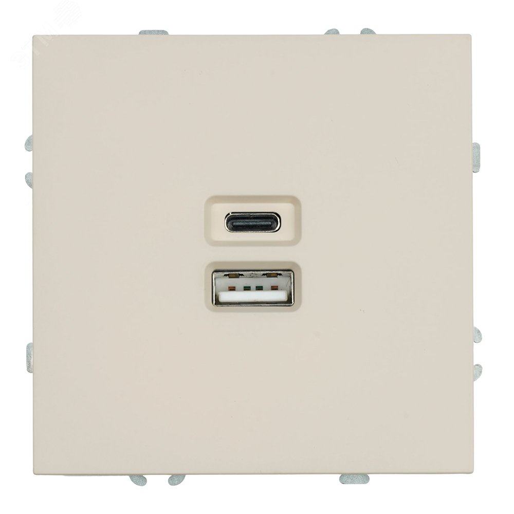 Изображение товара Розетка 2-местная USB + Type C (механизм) 250В 20W кашемир soft touch серия Эмили STEKKER (шт)