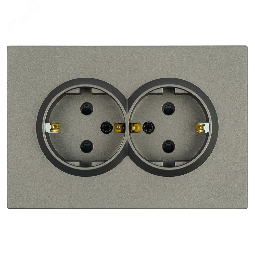 Изображение товара Розетка 2-местная с защитной шторкой с/з 250В 16А антрацит soft touch серия Эмили STEKKER (шт)