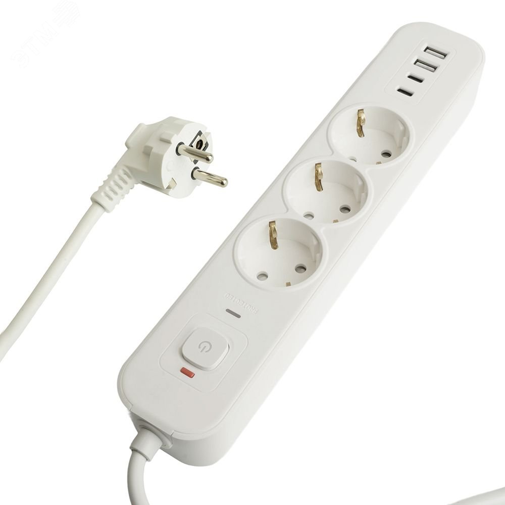 Изображение товара Сетевой фильтр 3-местный с USB и Type-C защита от помех NOVA белый STEKKER