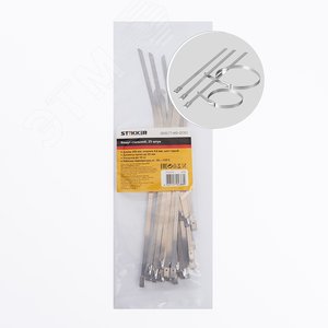 Изображение товара Хомут стальной 4,6х200мм, d пучка max 55мм, нагрузка 50кг, серый (25шт в упак) (упак)