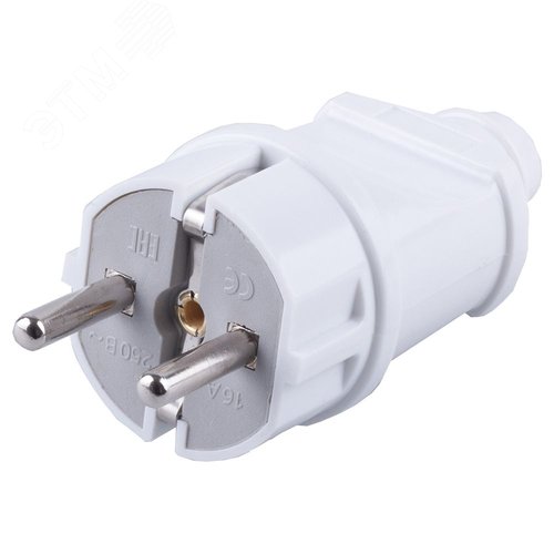 Изображение товара Вилка прямая с/з, пластик 250В, 16A, IP20, белая (шт)