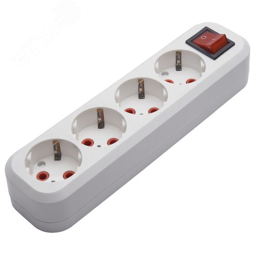 Изображение товара Розетка для удлинителя 4-местная с/з с выключателем, белый (шт)
