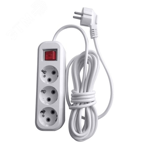 Изображение товара Удлинитель 3-местный с/з с выключателем 3x0.75 2м 250В 10А Home HM03-31-02 У10А-002 белый (шт)