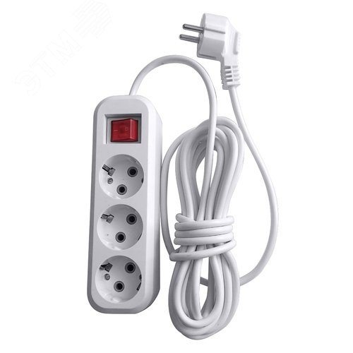 Изображение товара Удлинитель 3-местный с/з с выключателем 3x0.75 5м 250В 10А Home HM03-31-05 У10А-002 белый (шт)