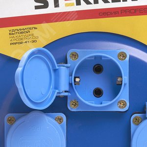 Удлинитель на катушке металл 4 гнезда с/з 3*2,5, синий, 30м ,серия Professional PRF02-41-30 STEKKER - 5