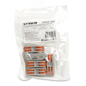 Изображение товара Клемма монтажная для фазных проводников, 2 контактные группы,(DIY упак 5 шт), LD222-422 (упак)