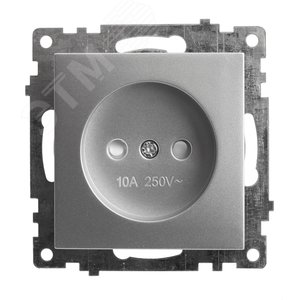 Изображение товара Розетка 1-местная с защитной шторкой (механизм) б/з, 250В, 10А, серия Катрин, серебро (шт)