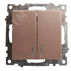 Изображение товара Выключатель 2-клавишный c индикатором (механизм) 250В, 10А, серия Катрин, шампань (шт)