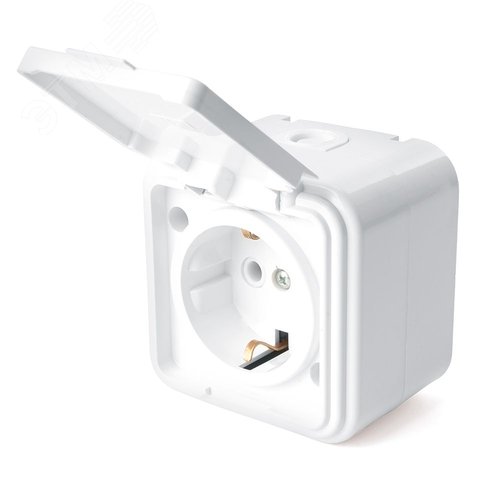 Изображение товара Розетка 1-местная б/з с крышкой 250В 16А IP44 серия Брест белый STEKKER (шт)