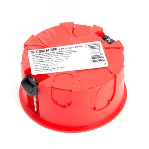 EBX30-02-1-20-80 Коробка монтажная для полых стен, с пластиковыми зажимами, с крышкой, D80*40мм, IP20, красный (GE41025) EBX30-02-1-20-80 49006 STEKKER - 4