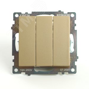 Изображение товара Выключатель трехклавишный (механизм) серия Катрин золото STEKKER (шт)