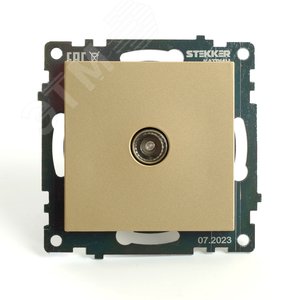 Изображение товара Розетка телевизионная одноместная 75 Ом 5-862МГц (механизм) серия Катрин золото STEKKER (шт)
