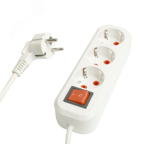 Изображение товара Удлинитель 3-местный с/з с выключателем 3x1мм2 7м 250В 16А Home HM07-31-07 белый (шт)