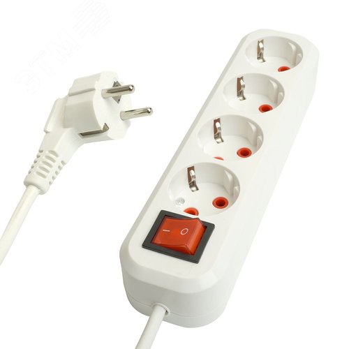 Изображение товара Удлинитель 4-местный с/з с выключателем 3x1мм2 2м 250В 16А Home HM07-41-02 белый (шт)